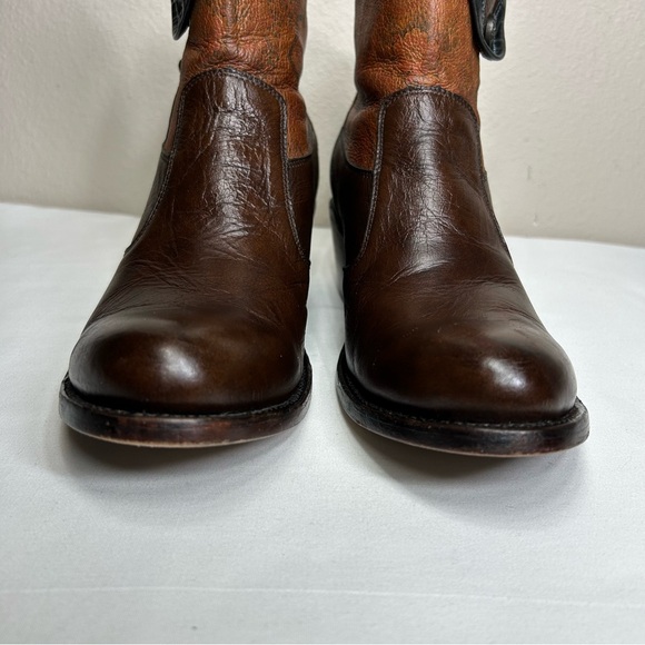 JB Dillon Reserve Brown Leather Paisley Pattern Zip Cowgirl Trendy Ankle Boots 8 - Picture 4 of 16